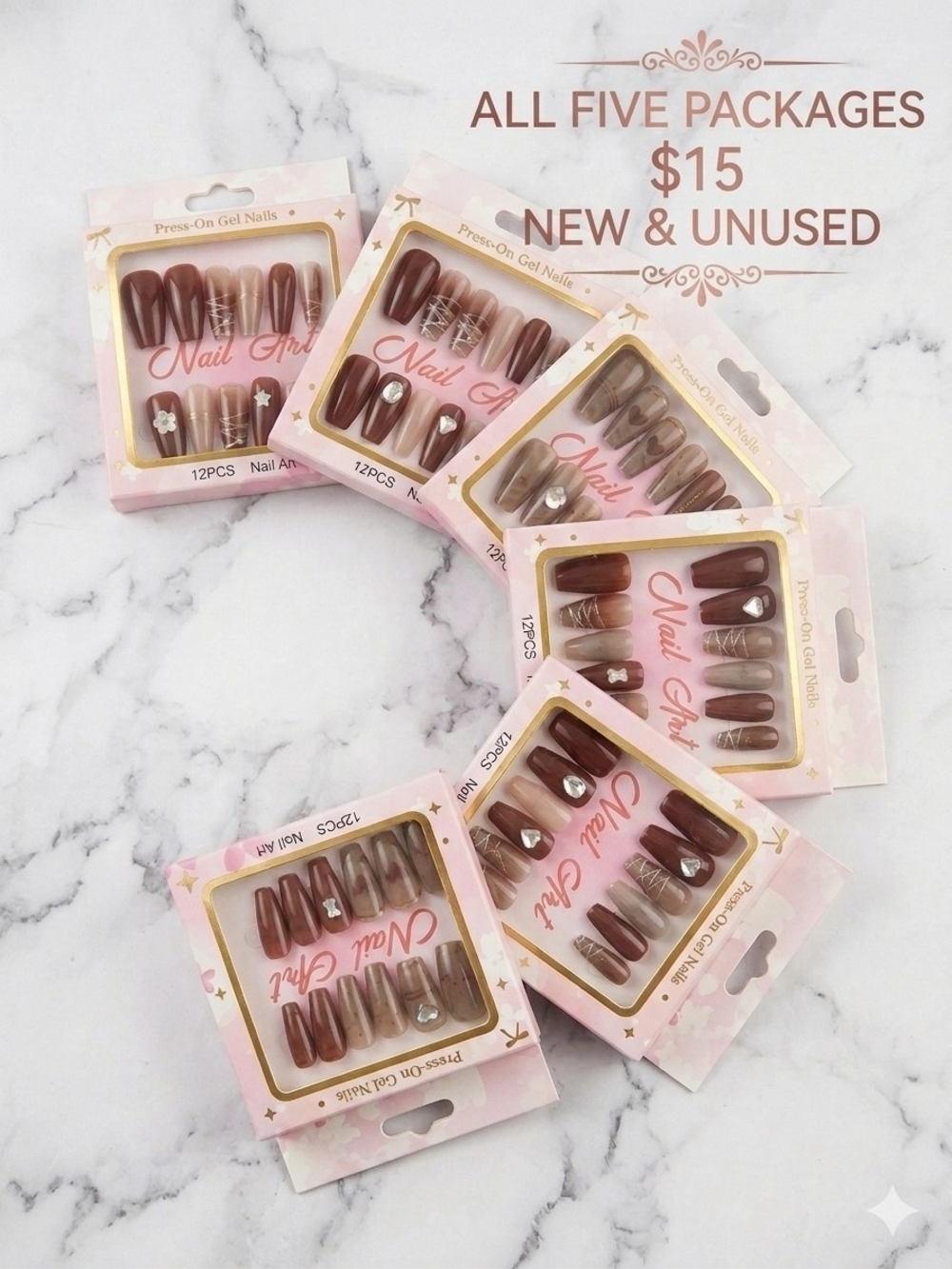 Press-On Gel Nail Set - Brown Multi Pack